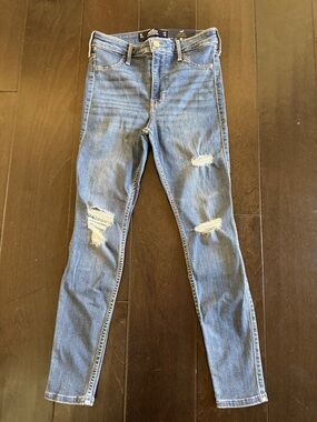 Hollister Distressed Skinny Jeans - Light Blue Denim